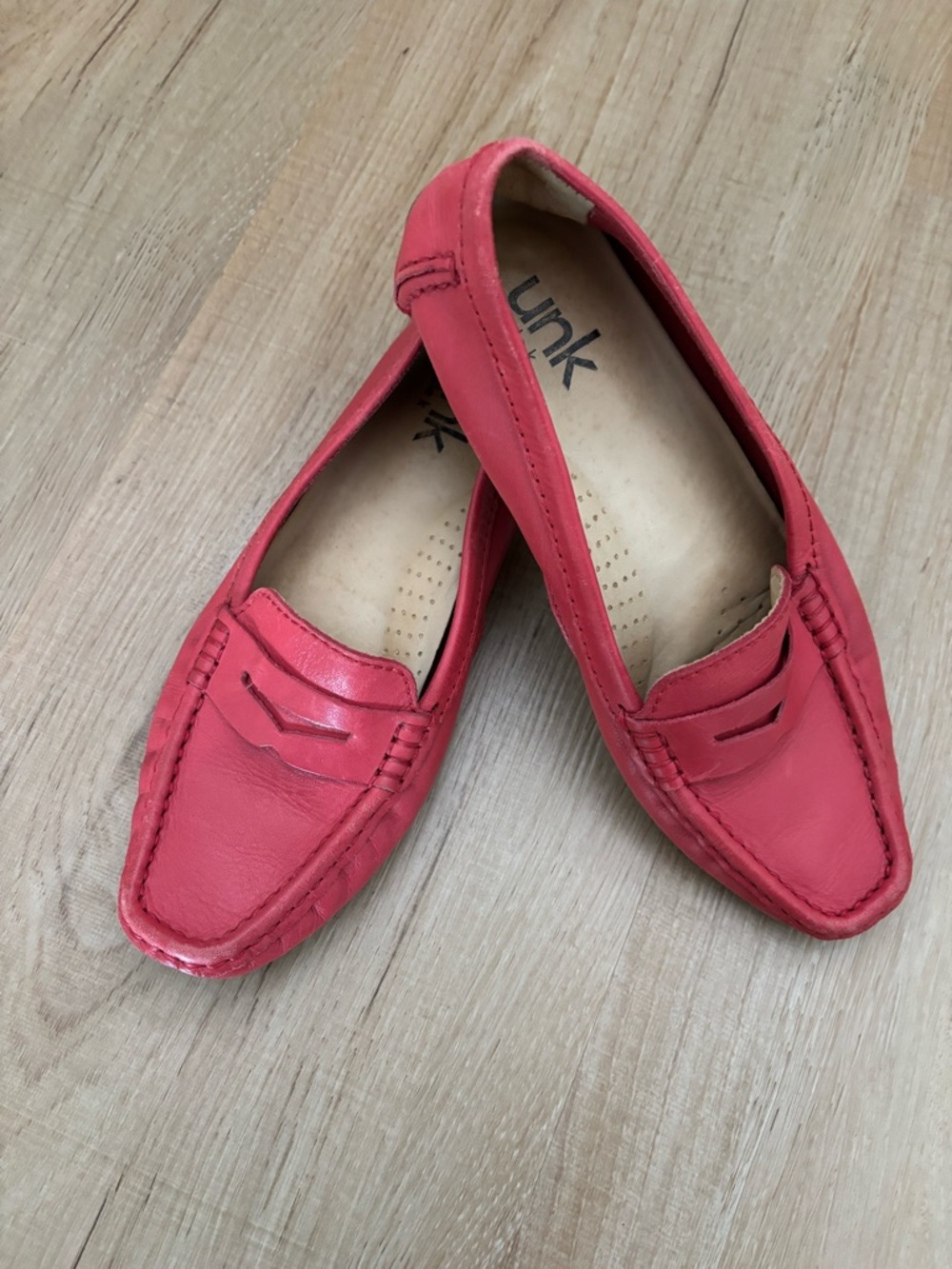 Unk unkle k Red Leather Penny Loafers